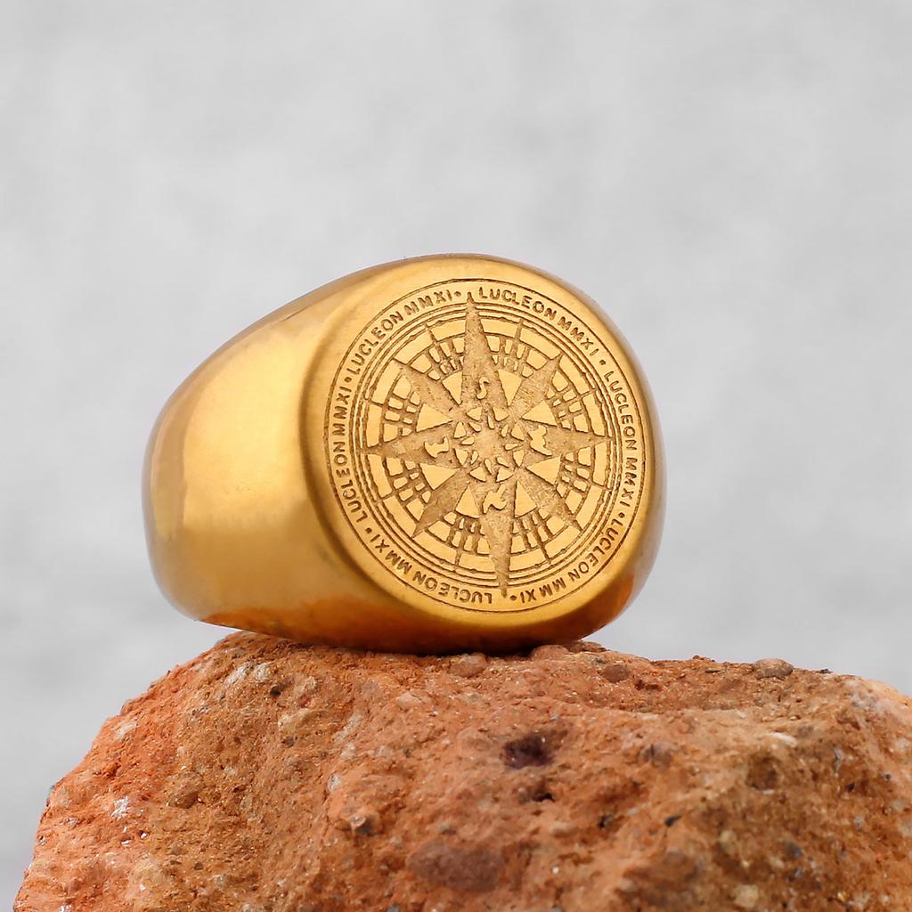 1/316L Stainless Steel Viking Compass Men's Ring Odin Amulet Domineering Jewelry Gift for Men