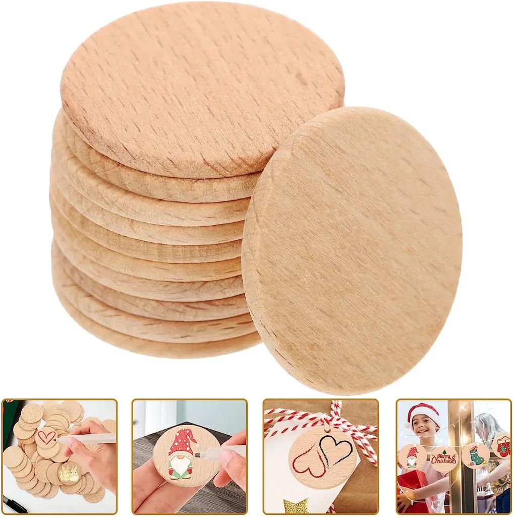 10pcs Round Disc Wooden Cutouts Ornaments Unfinished Wood Circle Wood Pieces for Craft Supplies Decoration