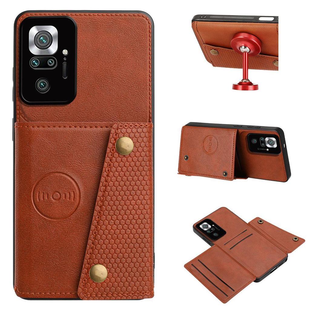 Vintage Leather Card Holder Phone Case for Xiaomi Redmi Note 10 Pro 4G Card Pockets Dual Snap Buttons Flip Wallet Shell