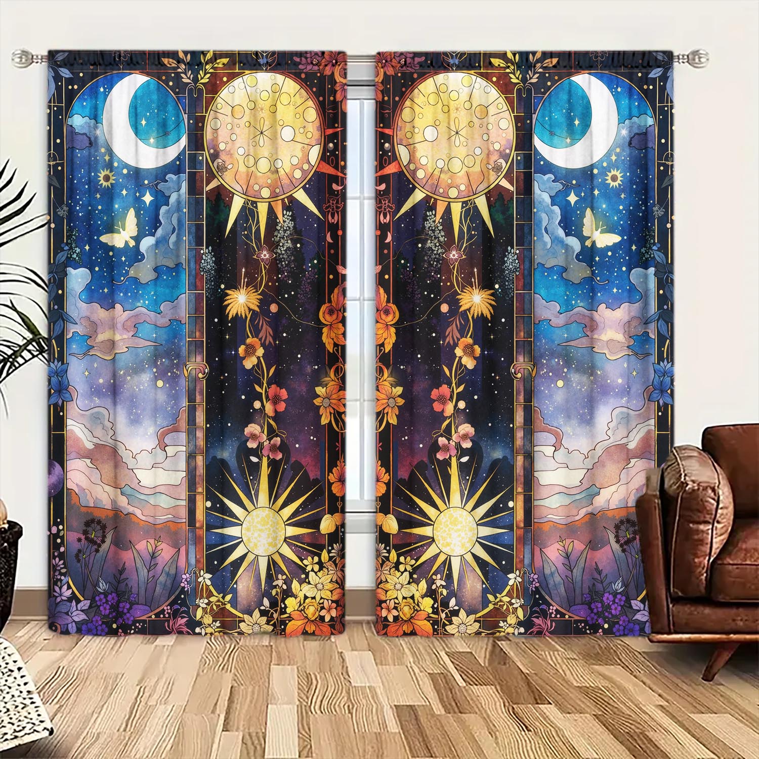 

Panels Creative Illustration Starry Sky Curtains Versatile Design Suitable Any Style Creating Peaceful Living Space Curtain Polyester W100*H70(CM)-Rod Pocket&1PCS