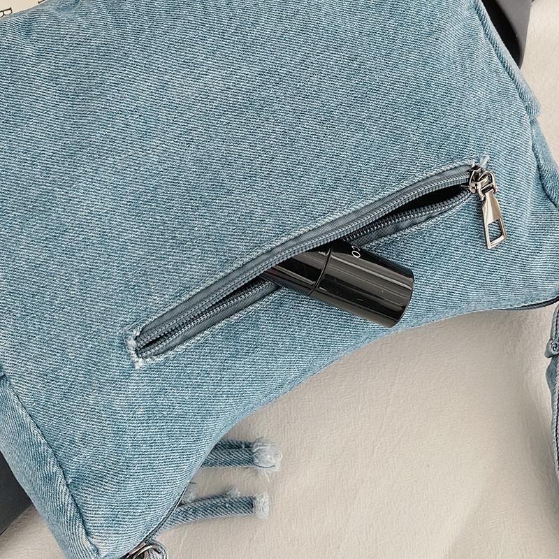 Vintage Denim Crossbody Bag Women's Multi-Pocket Single Shoulder Small Square Bag