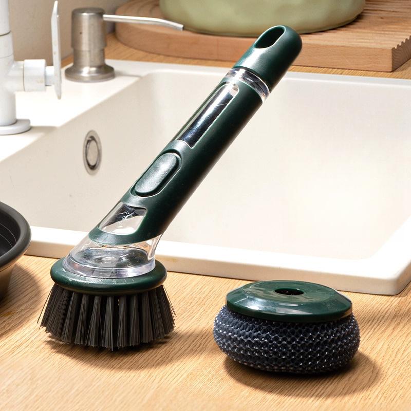 Creative Kitchen Pan Brush Non-Slip Press To Dispense Automatic Liquid Dishwashing Brush Long Handle Press Cleaner