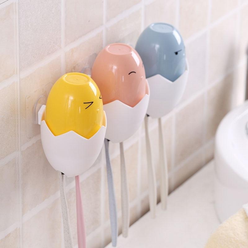 Cartoon Cute Chick Toothbrush Holder Family Toothbrush Organizer Wall Suction Cup Bathroom Set Accessories