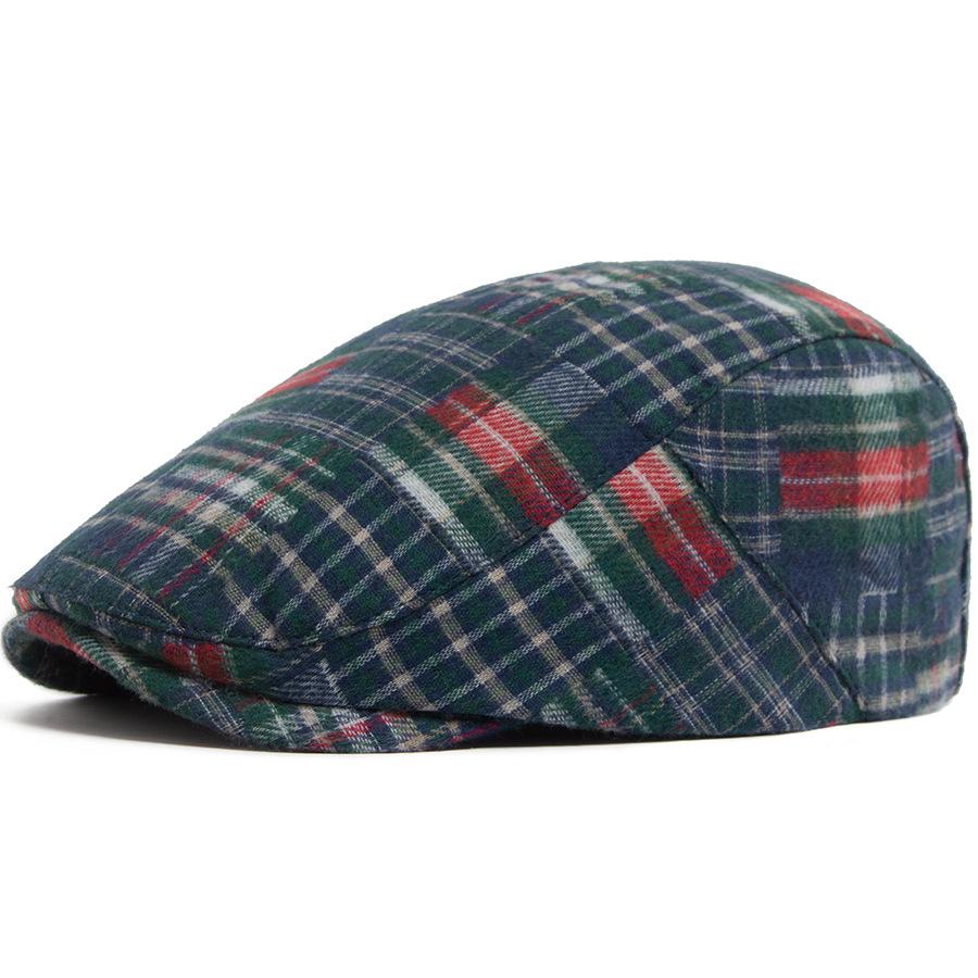 New Y2K Patchwork Plaid Beret For Men Women Retro Flat Cap Vintage Hip Hop Newsboy Hat Unisex Spring Autumn