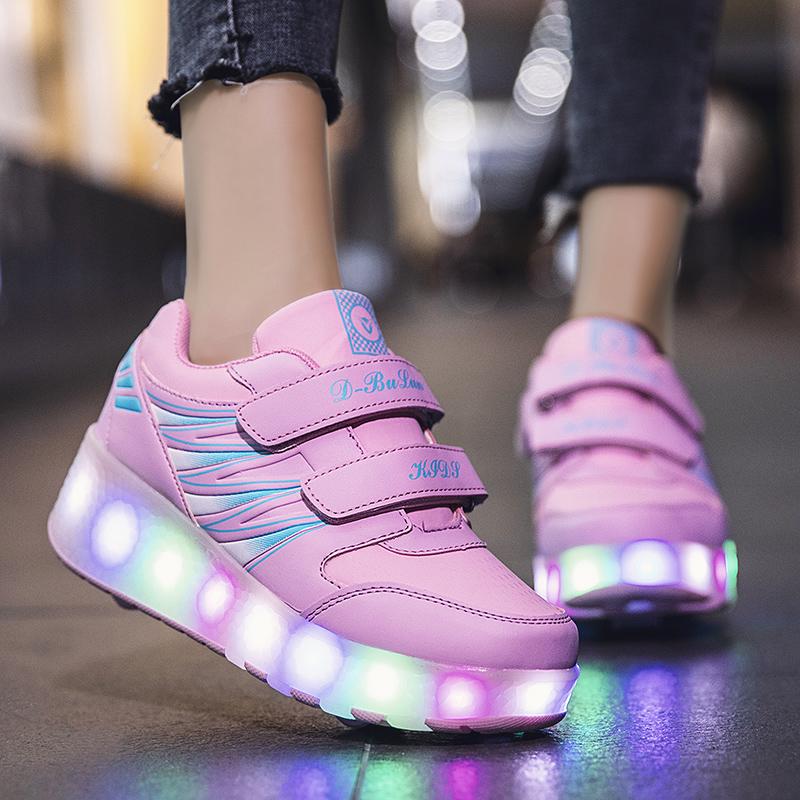 Kid's Rechargeable Roller Skates Double Roller Skates Men/Women LED Lighting Shoes Sneakers Kids Glowing Sneakers