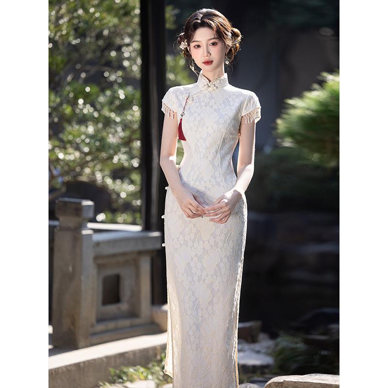 Champagne engagement cheongsam women's new Chinese summer sexy daily dress 1011 new improved young model