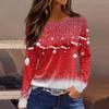 Women's Fashion Casual Slit Hem Round Neck Long Sleeve Loose Printed T-Shirt Ladies Top Christmas