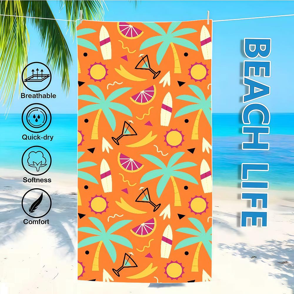 Towel Textile Waves Tree Tropical Bathrobe Palm Beach Quick-Drying Lightweight Portable Camping Swim Pool Travel