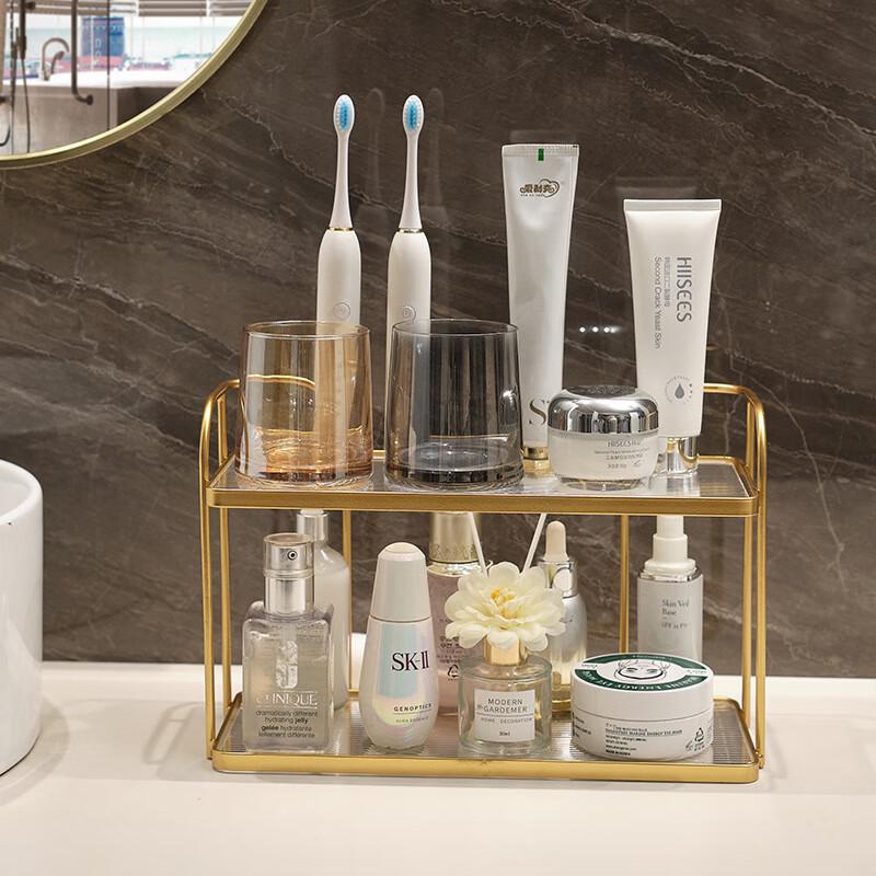 Gold Double-Layer Bathroom Countertop Organizer Shelf