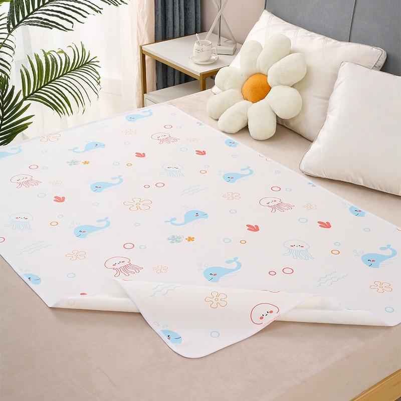 Baby Waterproof Changing Pad 70x120cm, Washable & Absorbent, Marine Animals Design, Baby Diaper Changing Mat