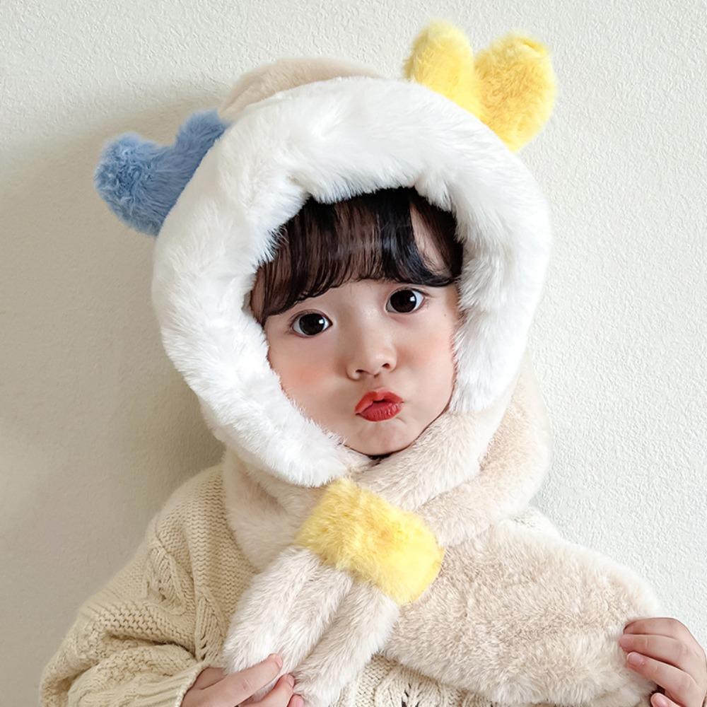 Windproof Winter Baby Hat Scarf Plush Infant Beanies Cap Cute Kids Hat Hooded Scarf