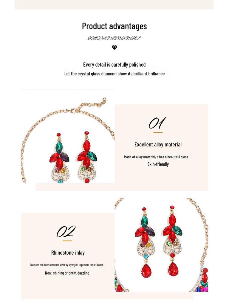 Set Colier Exagerat Retro cu Pietre de Cristal - Bijuterii Europene & Americane pentru Femei