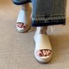 Soft Leather Version~ Straw Wedge Heel Sandals Women's 2025 Summer New Casual Outer Wear Open-toed Thick-soled One-word Slippers
