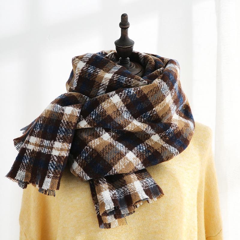 Women's Fashionable Plaid Scarf - 2025 Korean Style Warm Faux Cashmere Autumn/Winter Shawl