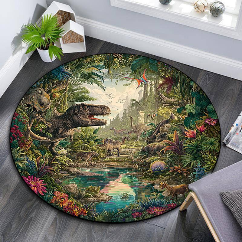 Dinosaur Round Area Rug,Carpet Rug for Living Room Bedroom Sofa Playroom Decor,Non-slip Floor Mat