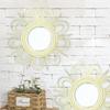 Rattan Bohemian Hanging Wall Mirror with Glass Center for Living Room Bedroom Decorative Sunburst Round Art Piece