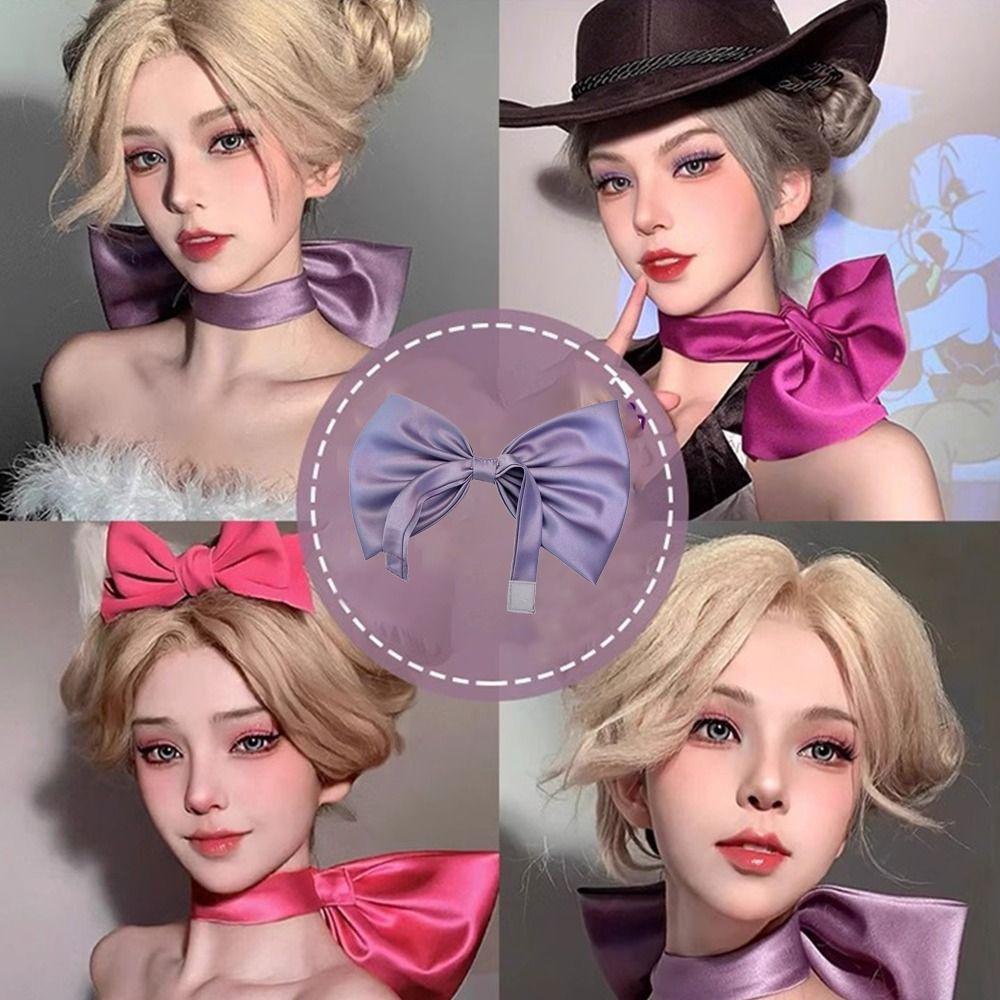 Cosplay Props Purple Bow Necklace Costume Neck Choker Y2K Style Satin Necklace  for Girls
