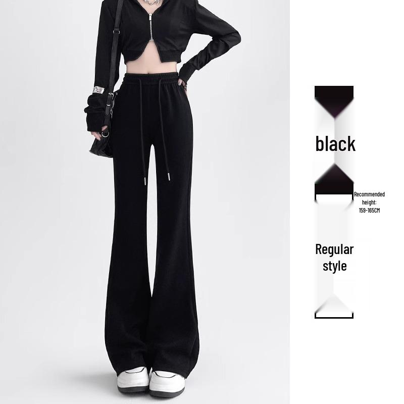 Damskie spodnie dresowe wyszczuplające z wysokim stanem, ze ściągaczem, mikro rozszerzane - Casualowe, podnoszące biodra, fason petite, wiosenny design