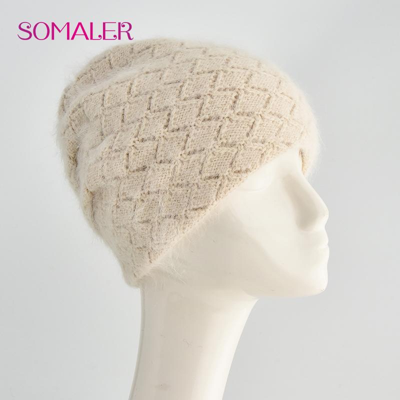 Czapka zimowa dla kobiet z wełny królika angora dzianinowa czapka gruba ciepła czapka damska czapka z czystego kaszmiru