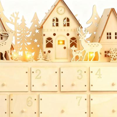 Wooden Advent Calendar with LED Lights 24 Days Countdown To Christmas Light Up Tabletop Decor Creative Holiday Gift for Home