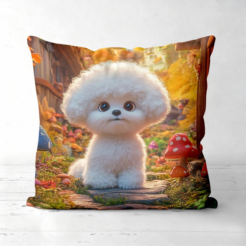 Cute Bichon Frise Throw Pillow Covers Home Decor Polyester sofa decorative cushion cov Headboard Pillow (Without Pillow Core