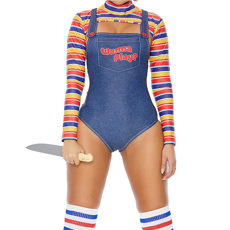 Popular Ghost Baby Returns Chucky Ghost Baby Chucky Cos Suit Skinny Straps Halloween Women S Two-Piece Set S