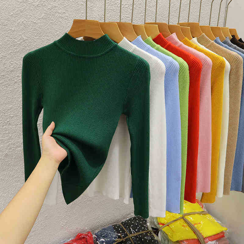 Semi-turtleneck sweater women's bottoming shirt autumn and winter new thin knitted sweater tight inner top women