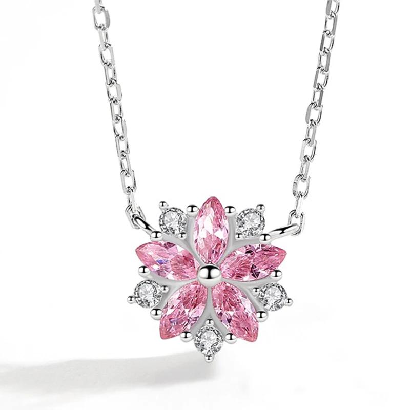 Korean Fashion Pink Quartz Silver 925 Jewelry Necklace for Women Luxury Pendant Necklaces Wedding Party Birthday Gifts