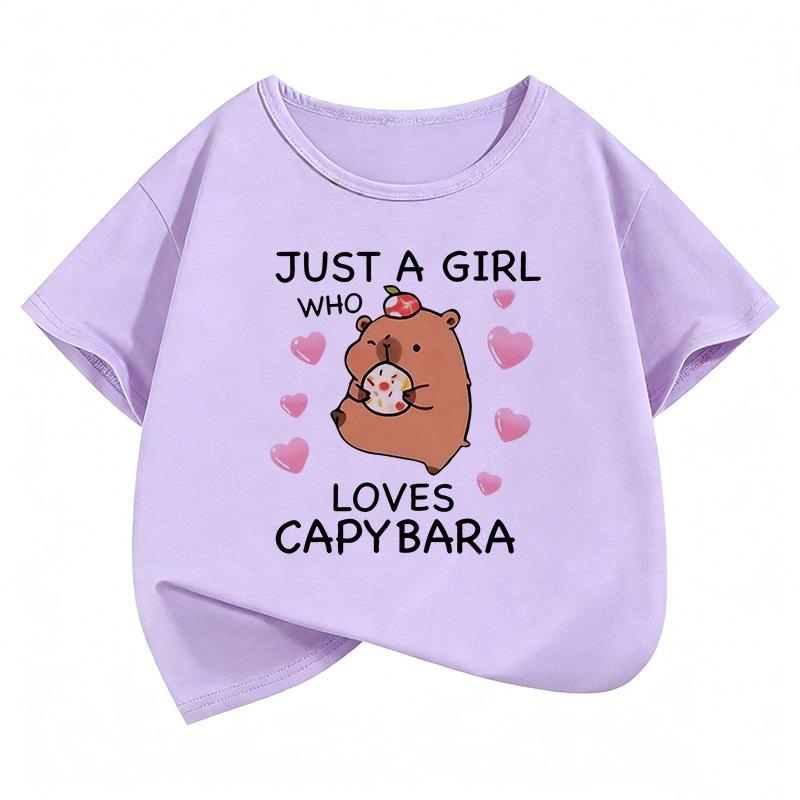 Just A Girl Who Love Capybara T Shirts Funny Short Sleeve Summer Spring Kids Children's T-shirt Boys Girls Casual Top Tee Shirt