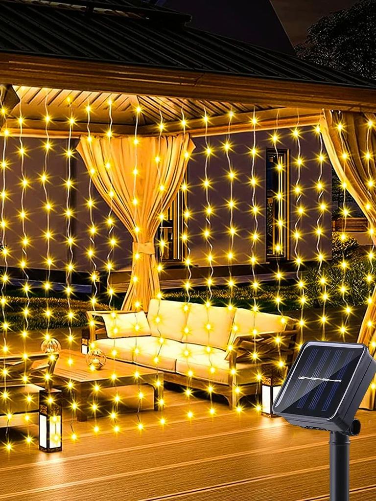 1 Pack 300 LED Solar Curtain Light Outdoor, 8Modes, Fairy Lights, IP44 Waterproof,Garden Wall Christmas Decor 9.8Ftx9.8Ft