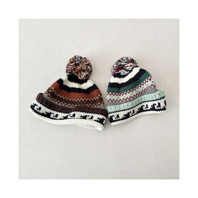 Jesień i Zima Styl Retro Etniczny Ręcznie Robiona Spersonalizowana Czapka Dzianinowa Wszechstronna Ciepła Czapka Wełniana dla Chłopców i Dziewcząt