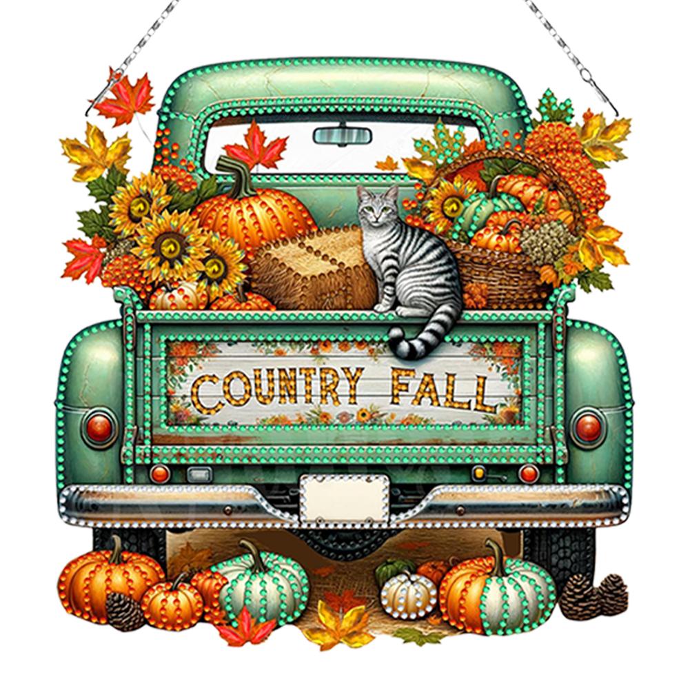 Herbst LKW 2D Flach DIY Hängende Diamantkunst-Kits Diamantmalerei Set Strass Diamantkunst Fensteranhänger Wand Tür Dekoration