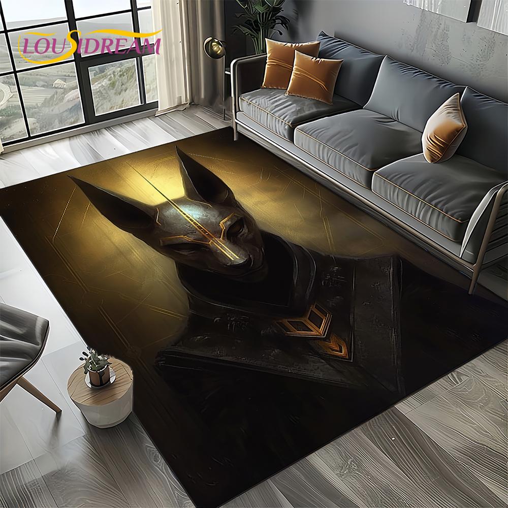 2025 Ancient Egypt Death Anubis Pharaoh Horus Mythology Carpet Rug for Living Room Bedroom Home Sofa,Area Rug Non-slip Floor Mat