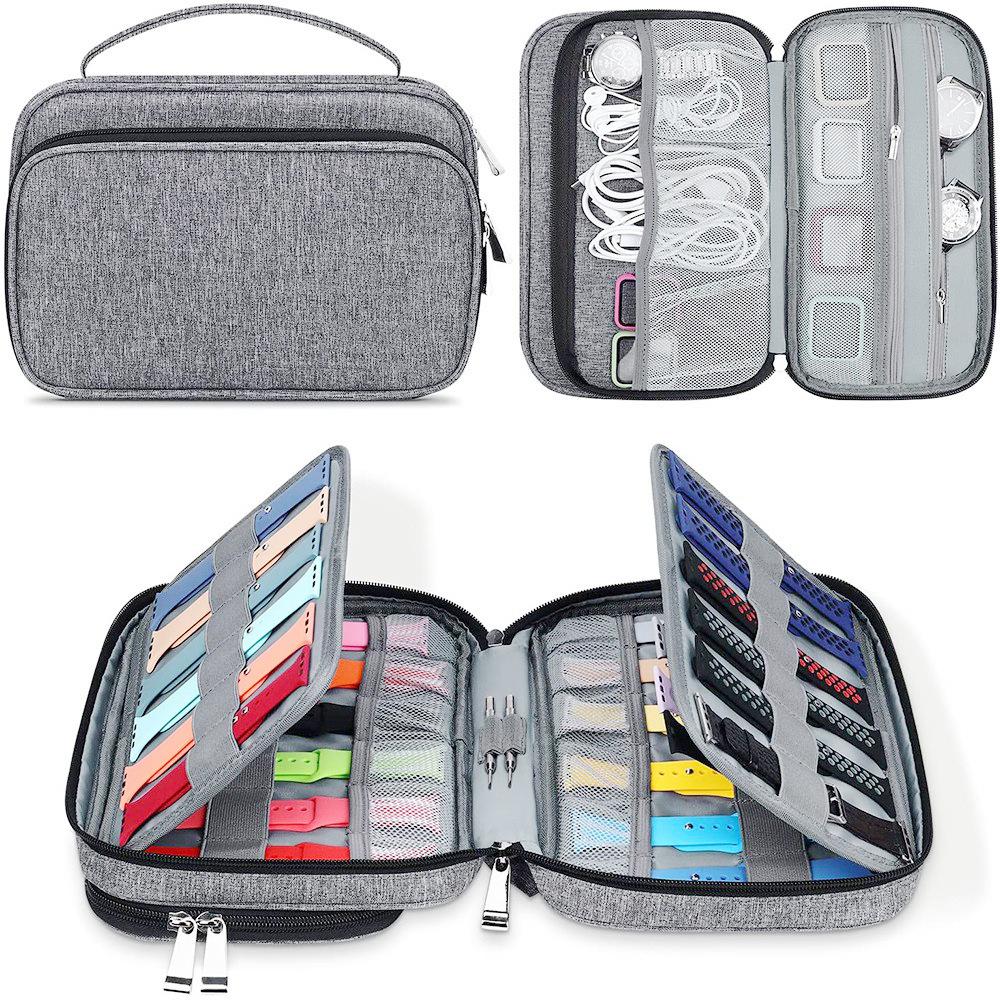 

Портативная сумка для хранения кабелей Apple и ремешков для часов с 36 отделениями и многослойными карманами 36 slots (30x21x7 cm) серый