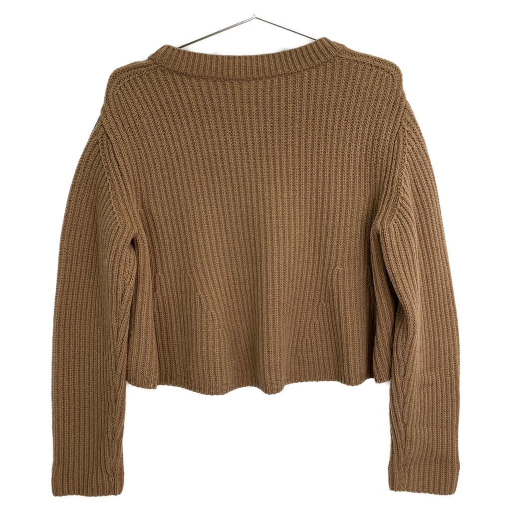 FOXEY 37519 Brown Wool X Cashmerex Silk Cropped Rib Knit Pullover Tops 38 BrownUsed