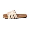 Genuine leather flat-bottomed cool slippers women's summer wear new with skirt rhinestone slippers