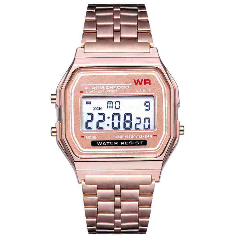 Fashion Unisex Watch Digital Display Waterproof Clock Square Dial Alarm Stopwatch