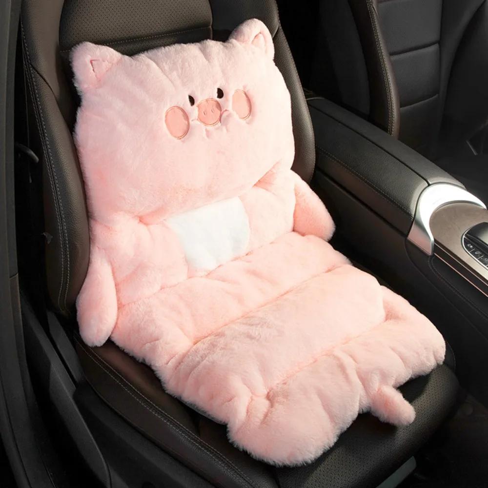 Cartoon Plush Car Seat Cushion Thickened Winter Warm Backrest Waist Support Auto Interior Accessories