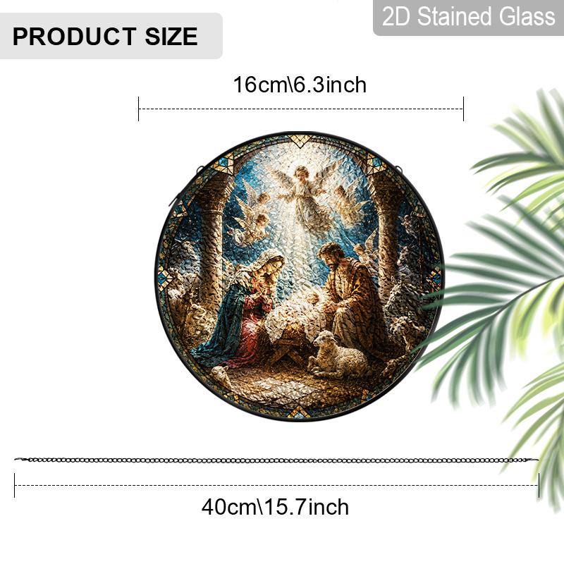 2D Flat NativityStained Glass Suncatcher, 6.3/7.87 Inch Nativity Scene Stained Glass Christmas Nativity Window Ornament, Angelic Stained Glass 6.3inch