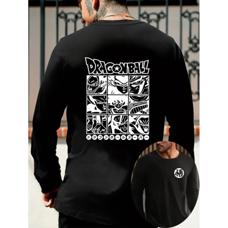 

Мужская футболка с длинным рукавом и круглым вырезом Dragon Balls, Мягкая смесь хлопка и акрила, Однотонный серый, Уютная для дома и повседневного ношения XXL чёрный