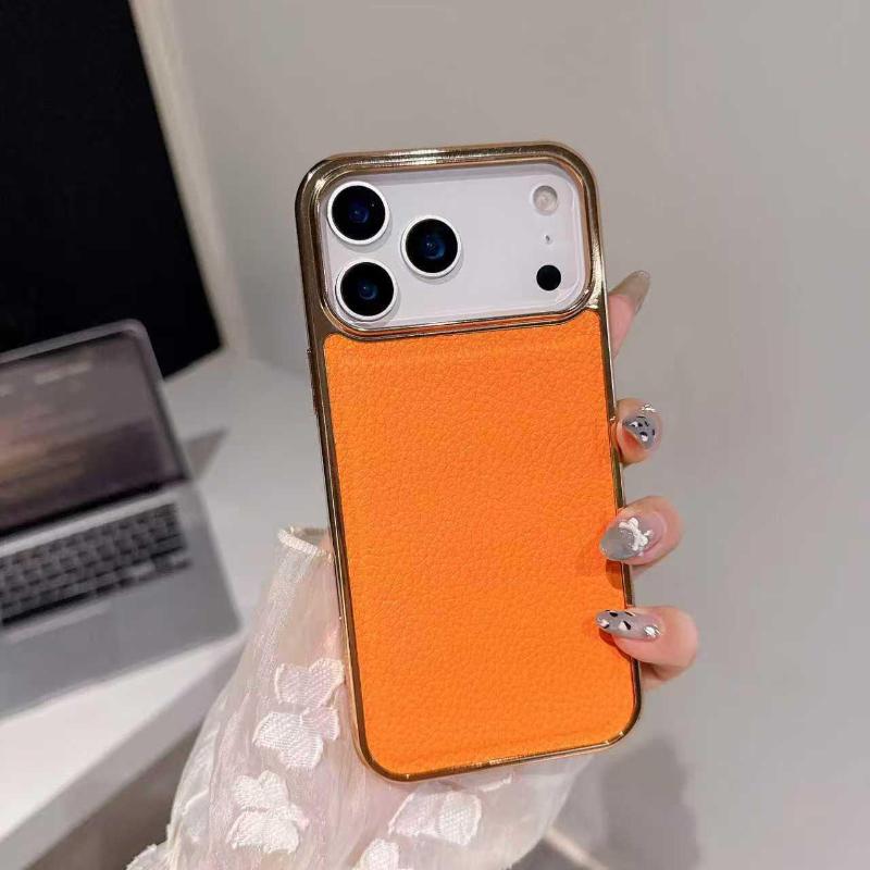 Luxury Solid Color Lychee Leather Plating Border Soft Phone Case For iPhone 17 Pro Max 15 XR 11 12 13 14 16 Pro Max Back Cover