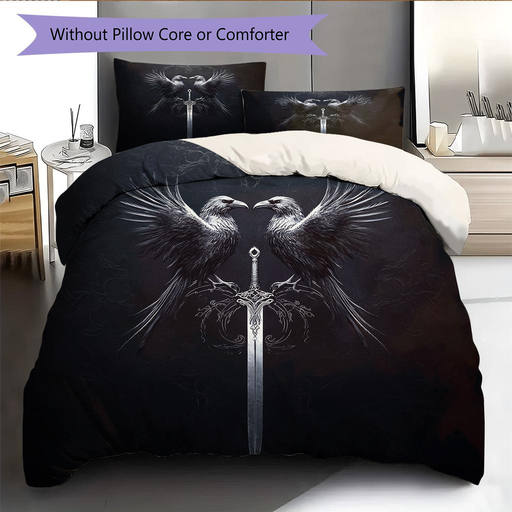 Bird and Sword Pattern Bedding Quilt Set Home Decoration Gift (1 * duvet cover + 2 * pillowcase without core)