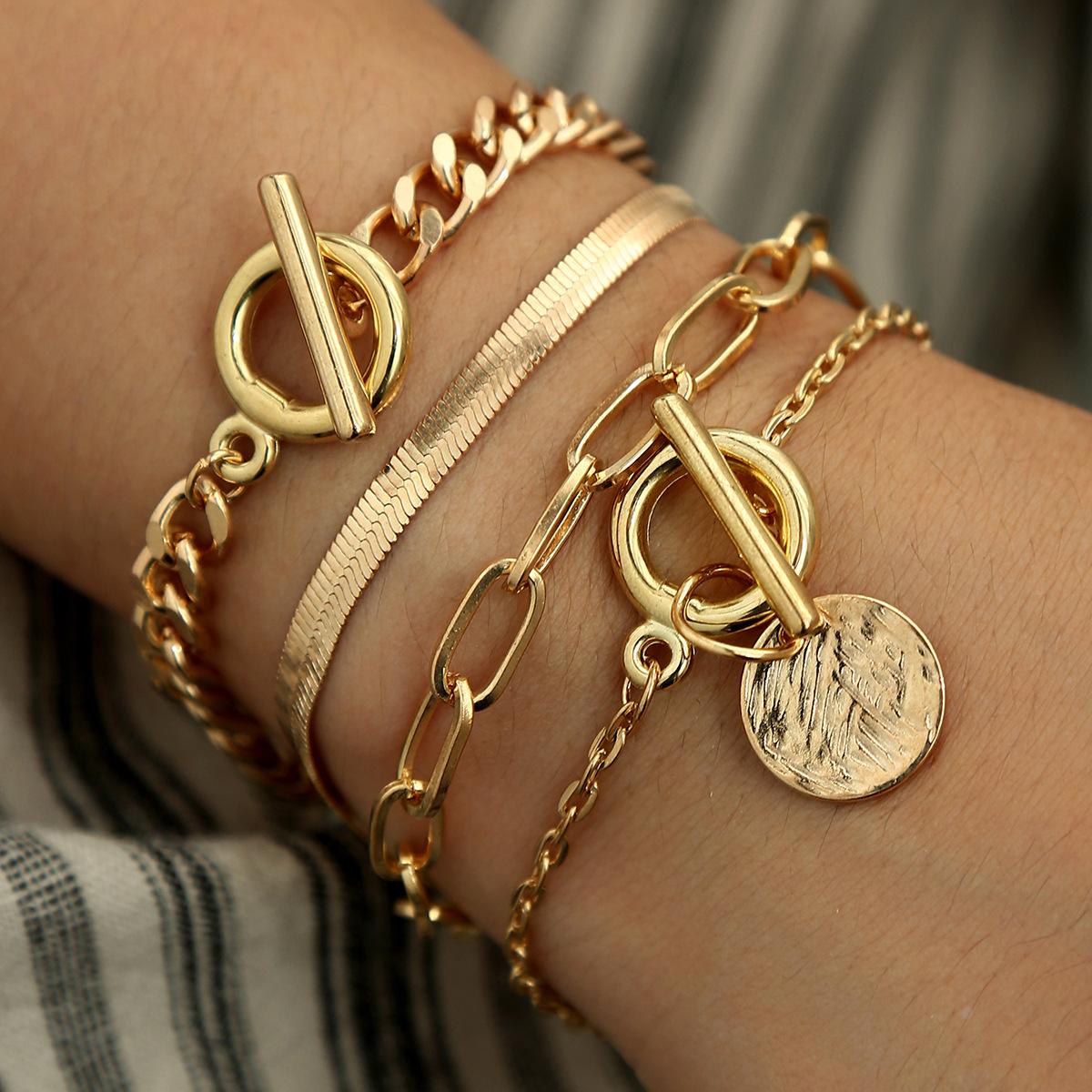 Hot-selling snake bone chain bracelet set, personalized and creative retro metal OT buckle chain bracelet