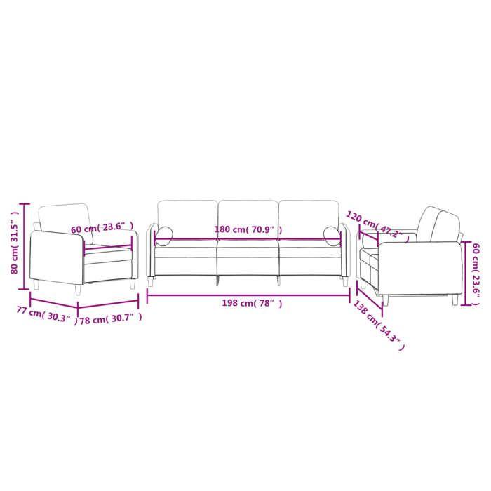 VidaXL Ensemble de Canapés avec Coussins 3 pcs, Canapés avec Accoudoirs et Dossier, Ensemble de Meubles, Mobilier de Salon, 3201954