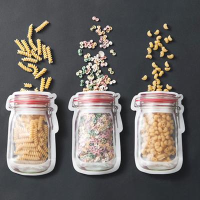 3/4Pcs Mason Bottle Shape Cookie Nut Freezer Self-adhesive Bag Storage Container
