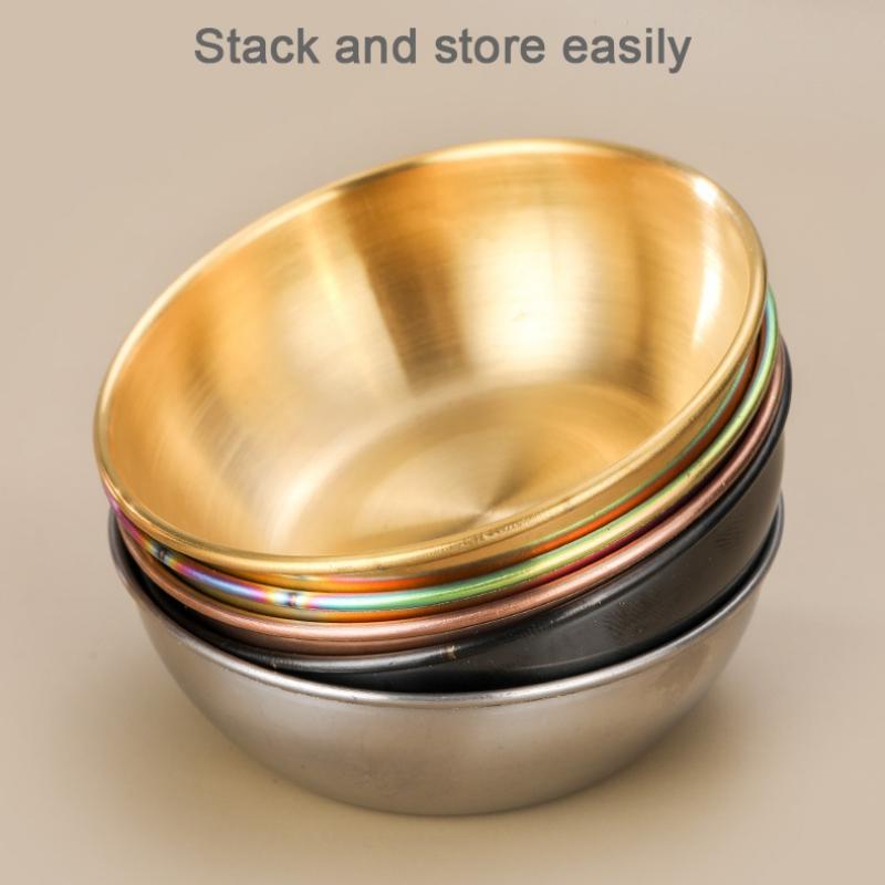 5 Color Round Food Sauce Plate Stainless Steel Seasoning Dish Hot Pot Dipping Bowl Vinegar Soy Saucer Appetizer Serving Tray