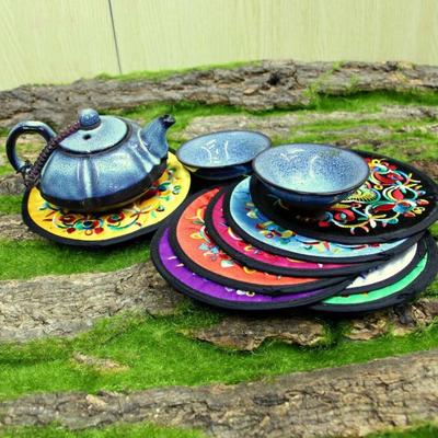 Durable Cloth Chinese Embroidery Insulation Pad Round Vintage Coaster Anti-Skid Insulation Table Mats Bowl