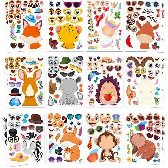 36 PCS Farm Animal Stickers Sheets, Make-a-face Sticker, Make Your Own Stickers for Kids Farm Themed Party Favors Supplies Craft Birthday Gift for