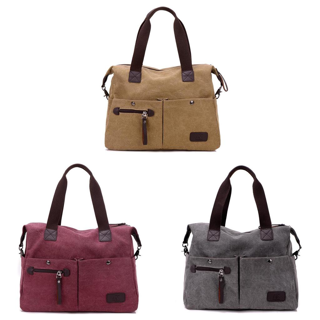 Korean Style Canvas Womens Casual Shoulder Bag With Zipper Pockets For Daily Use