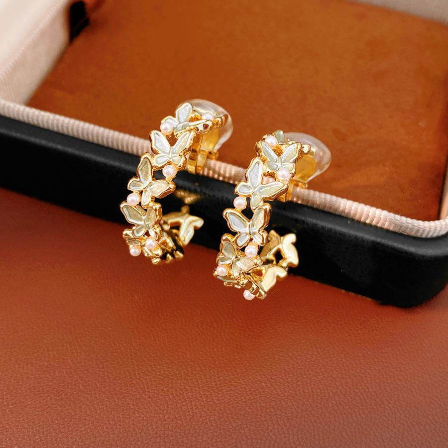 18k Gold Plated Butterfly Pearl Ear Cuff - French Elegant Light Luxury Earrings for Women